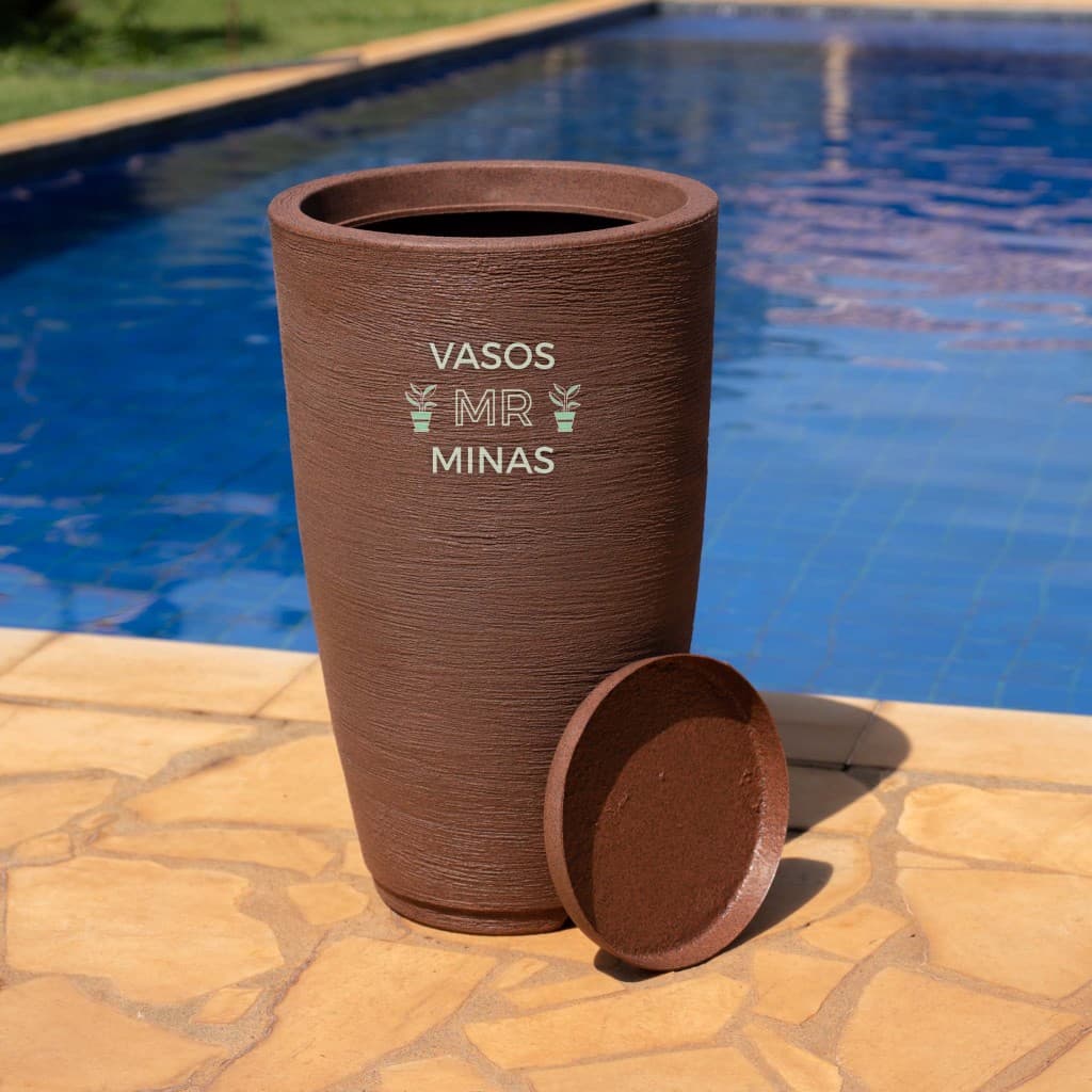Vaso Decorativo Grande 60cm escovado com prato ideal para jardim varanda e ambientes externo interno