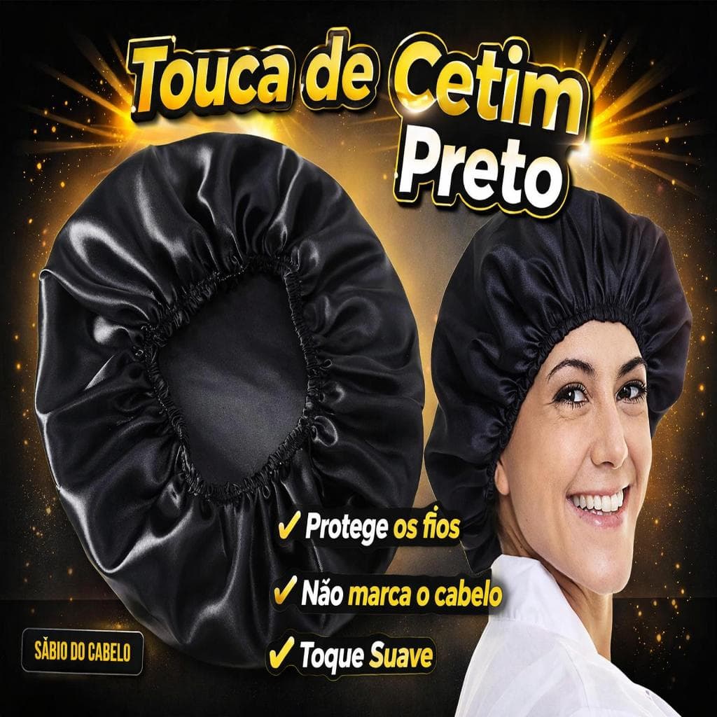 Touca de Cetim Preta Simples Lisa Protege o Cabelo Confortável Antifrizz
