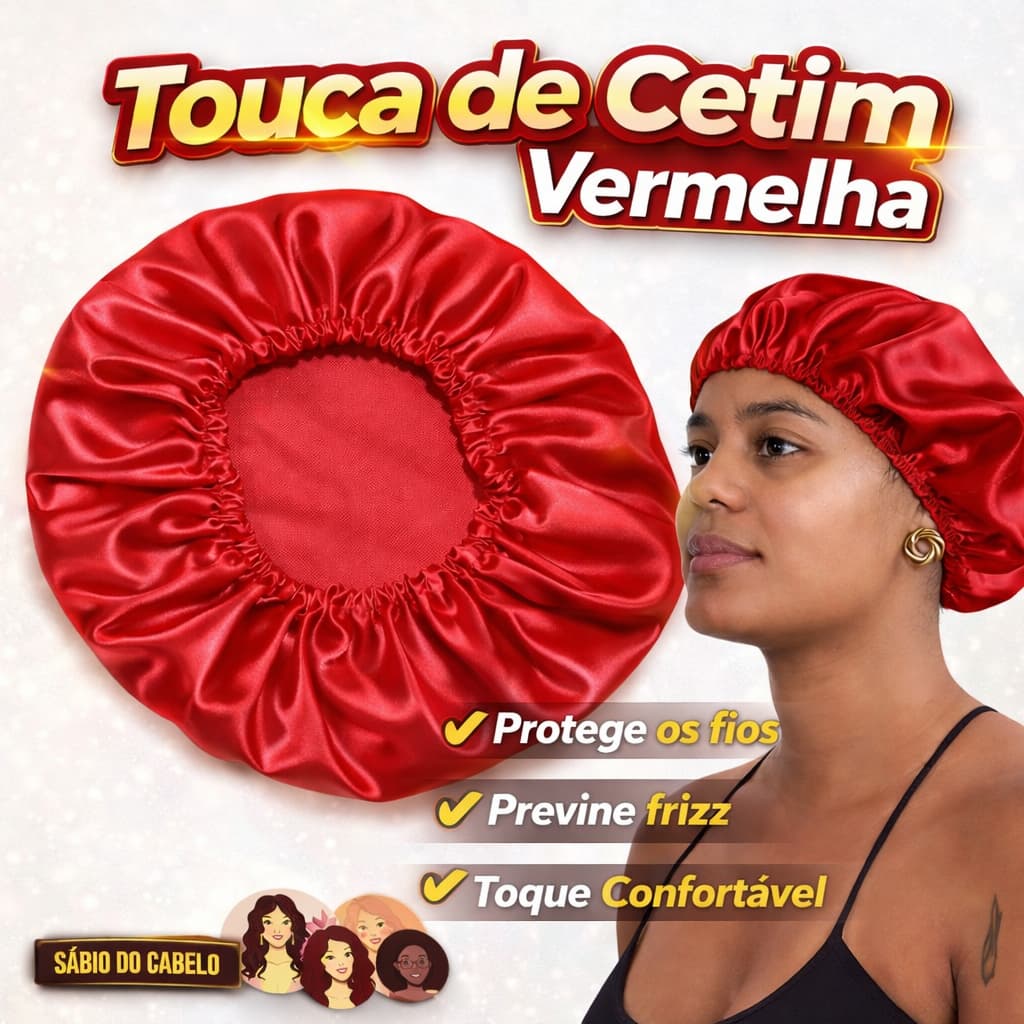 Touca de Cetim Vermelha Premium – Protege os Fios e Reduz Frizz Durante o Sono