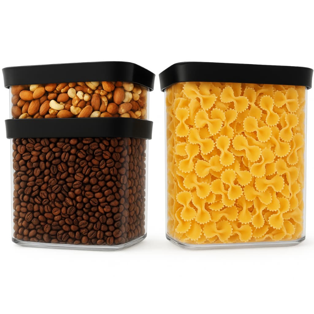 Conjunto 3 potes herméticos 1500,1000 e 450ml para Mantimentos em Acrílico Helsim