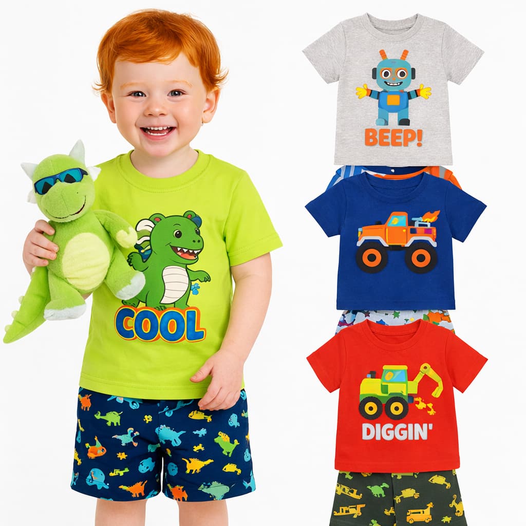 Kit Sortido 2 ou 6 Peças Roupa Infantil Masculino Verão Conjunto de Verão Menino Bebê Camiseta Manga Curta Estampas