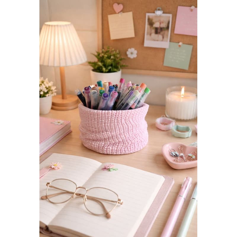 Porta Canetas com Textura que Imita Tricô | Organizador de Mesa Decorativo Aesthetic