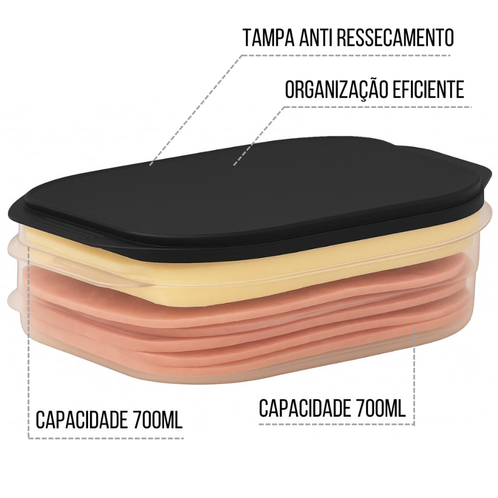 Pote Conjunto Porta Frios Cor & Arte Retangular 1400 ml Helsim