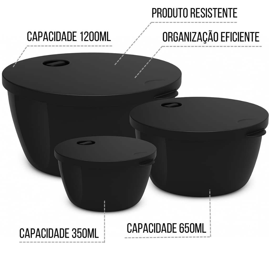 Kit 3 Potes Redondos Decora Helsim com Tampa e Válvula de Respiro – Freezer e Micro-ondas