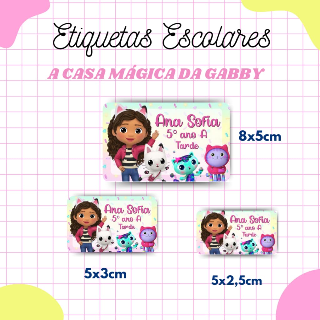 Kit Etiqueta Escolar Casa Mágica da Gabby l Adesivos Escolar l Etiquetas Personalizadas l Volta as Aulas
