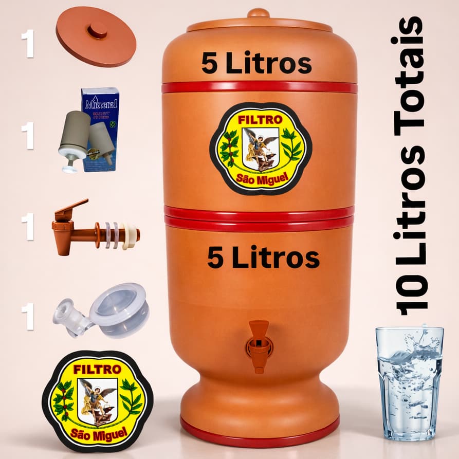 Filtro de Barro 10 Litros Completo Tradicional com Vela, Boia e Torneira Jaboticabal Bebedouro Dágua