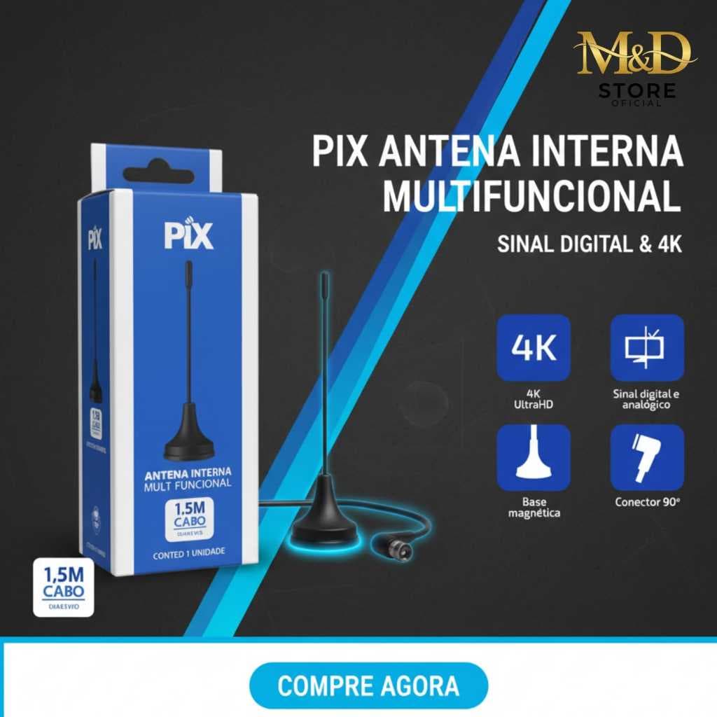 Antena Digital Amplificada Interna e Externa 1.5-5 Metros Base Imã Prova d'água 4DBI HDTV/UHF/VHF