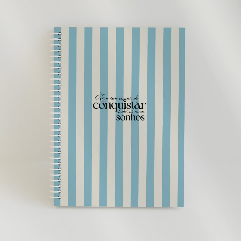 Caderno Artesanal Listrado Azul Sonhos espiral capa dura pauta linhas pontado a5 universitario
