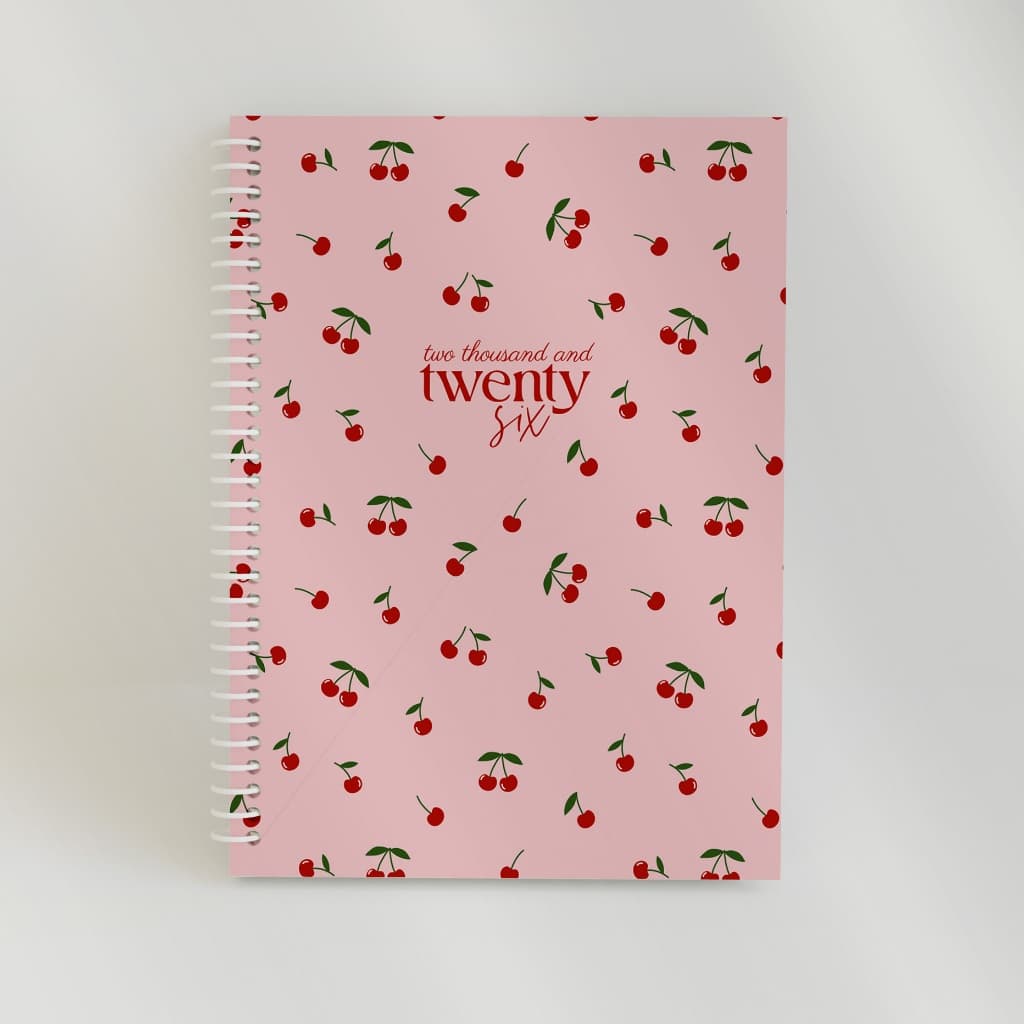 Caderno Artesanal Cherry espiral capa dura pauta linhas pontado a5 universitario cereja