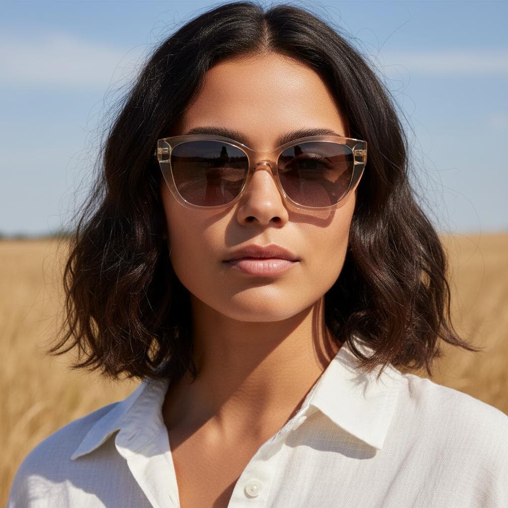 Óculos de Sol Feminino Redondo Marrom Claro Transparente Polarizado 2540