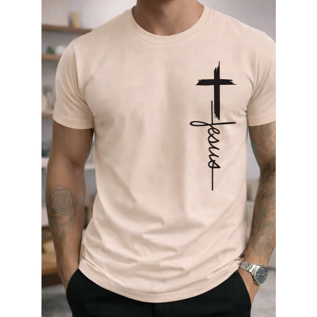 Camiseta Masculino, Feminino, Unissex, 100% algodão fio 30.1 - Cruz/Jesus