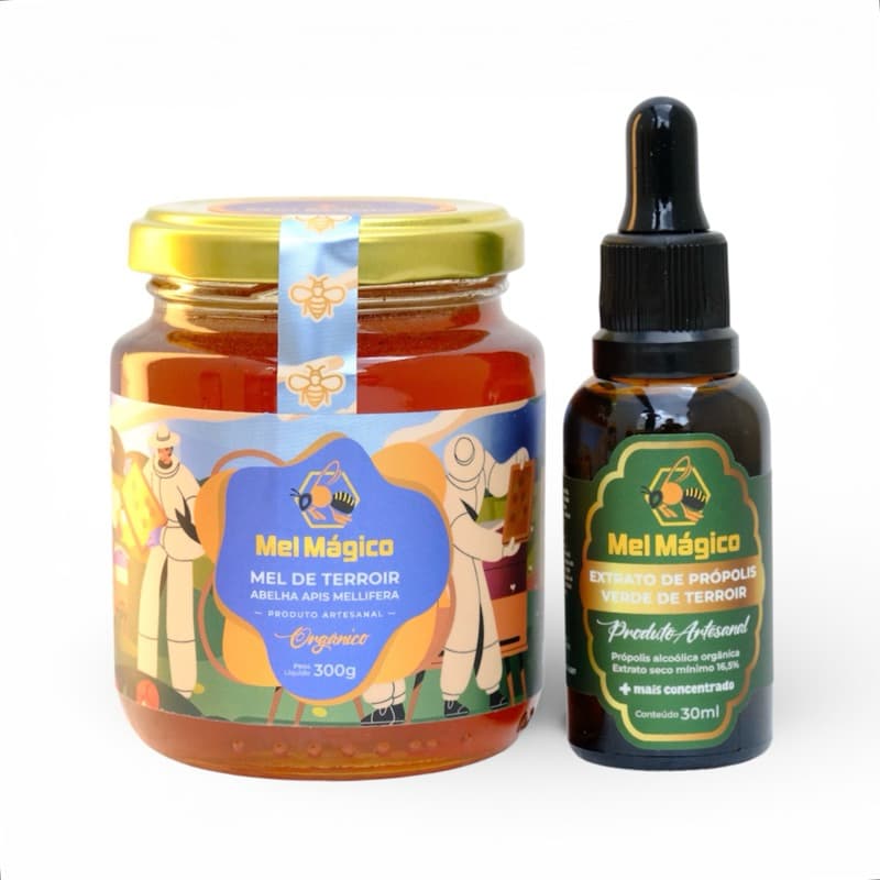 Kit 1x Mel Puro Vidro 300g + 1x Extrato De Própolis Verde Concentrado 16,5% -  Mel Mágico