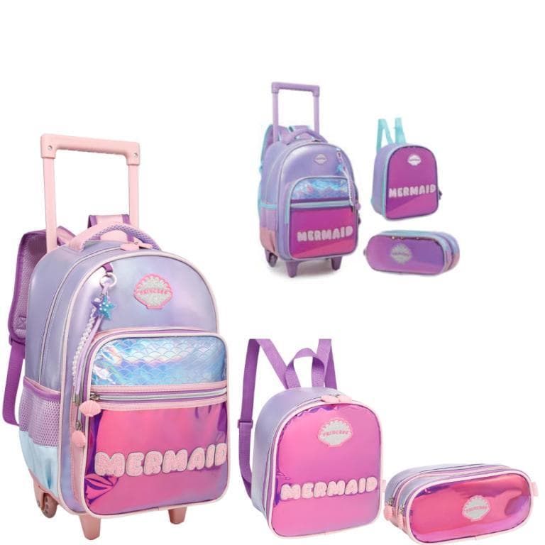 Kit Infantil Menina Sereia - MERMAID Sereia - Mochila rodinha/lancheira/estojo - nova rio tututti