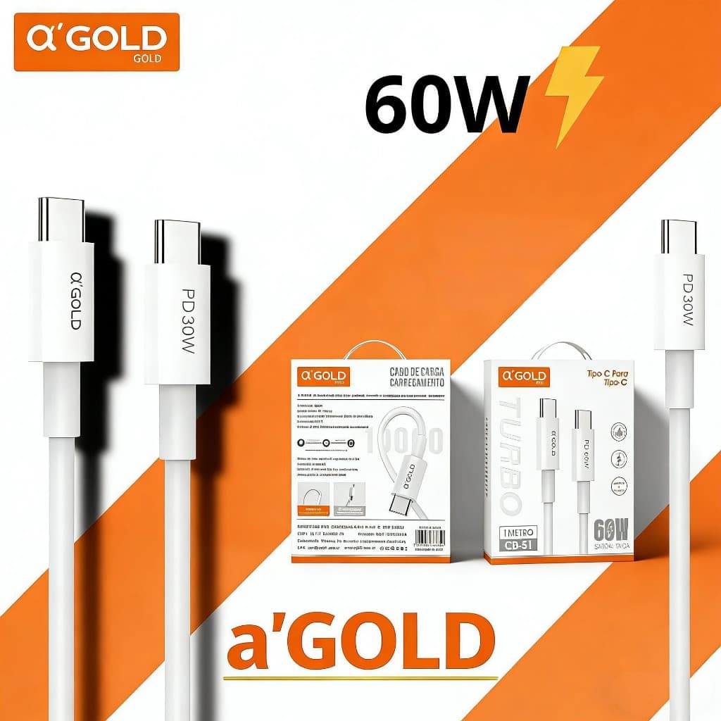 Cabo Tipo C- Tipo C Turbo 60W Carregamento super rápido original A’Gold Cabo PD Tipo c - CB-51