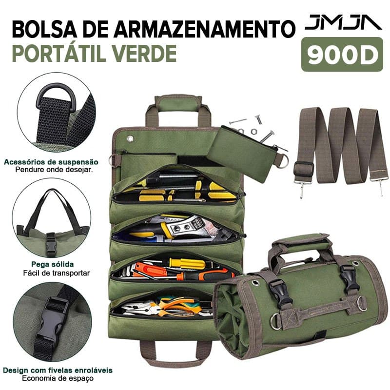 JMJN Bolsa de Ferramentas Enrolável 900D com 4 Bolsos e 2 Pouches Destacáveis, Organizador Portátil Verde