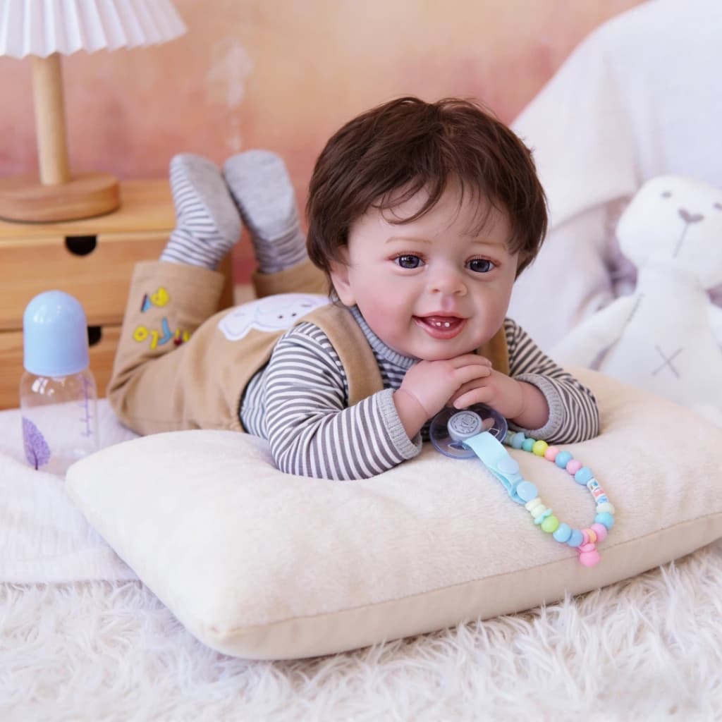 Bebê Reborn Menino Silicone 55cm Boneco Olho Azul Pode dar Banho Envio Imediato