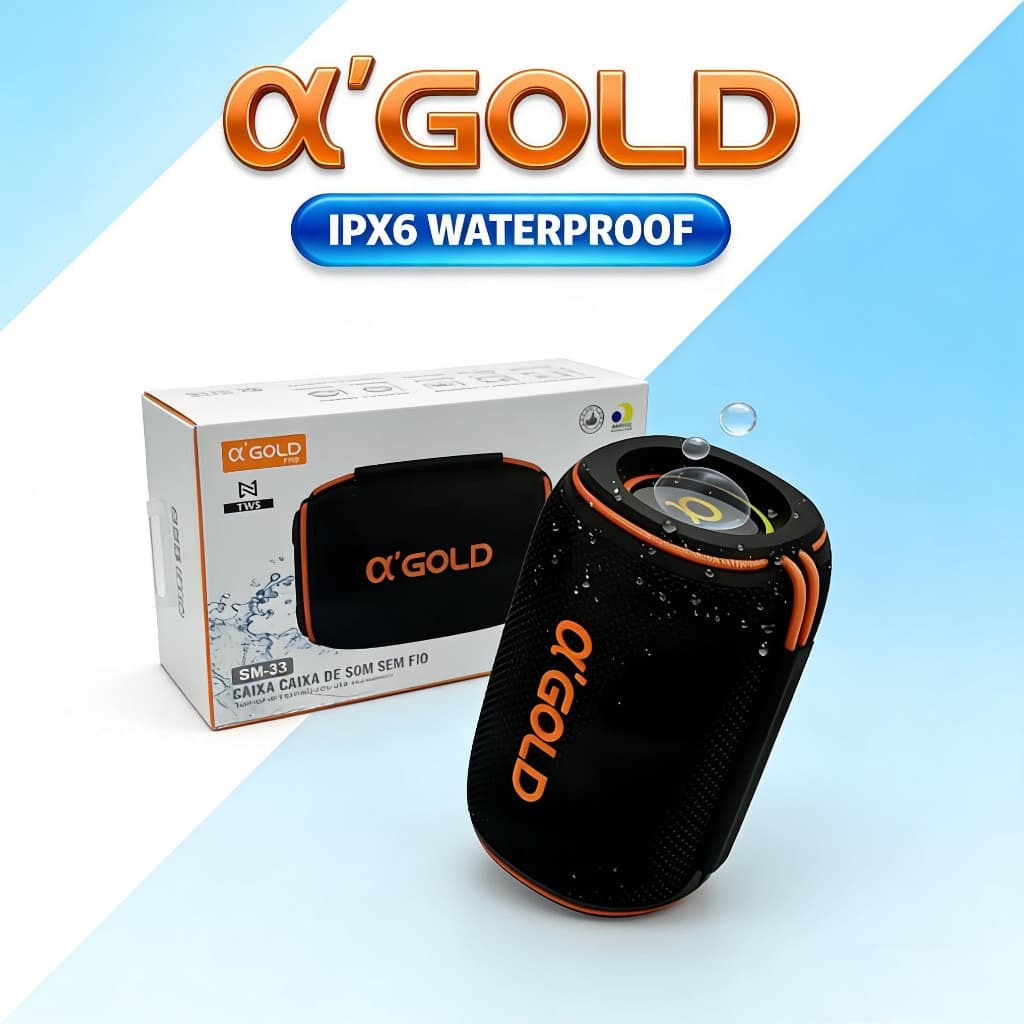 Caixa de Som SM-33 GOLD 15W Potente com Bluetooth 5.3 | 5-6h de Bateria | TWS | Som Stereo