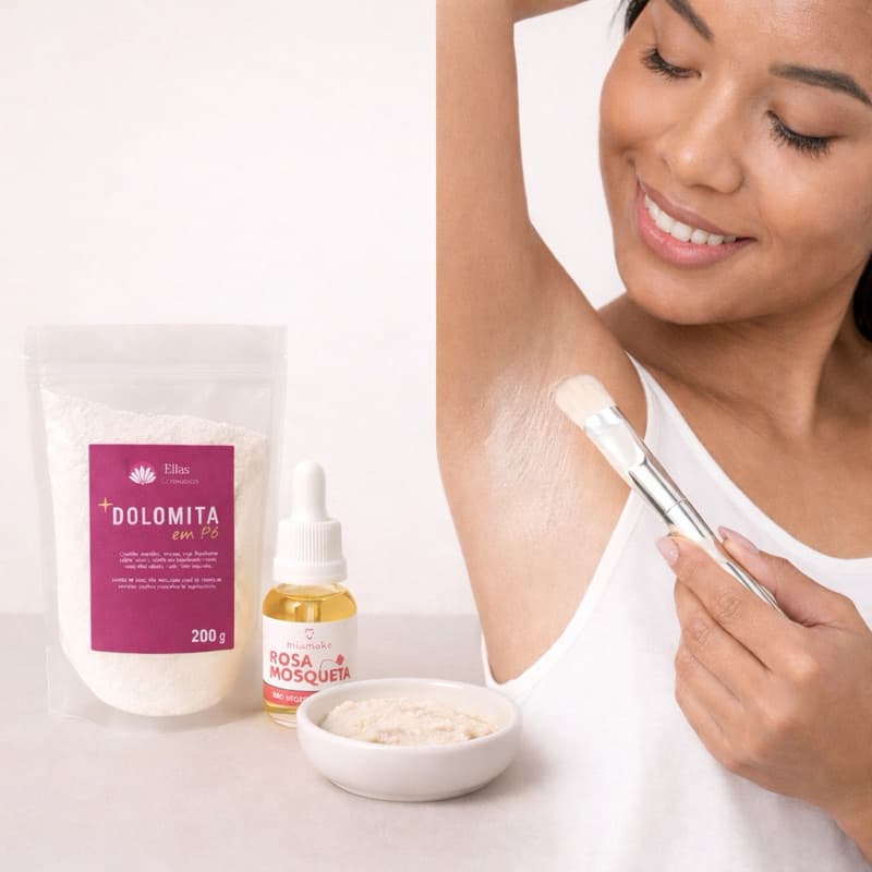 Kit Dolomita em Pó 200g + Óleo de Rosa Mosqueta | Máscara Facial Natural | Clareamento, Renovação e Hidratação da Pele