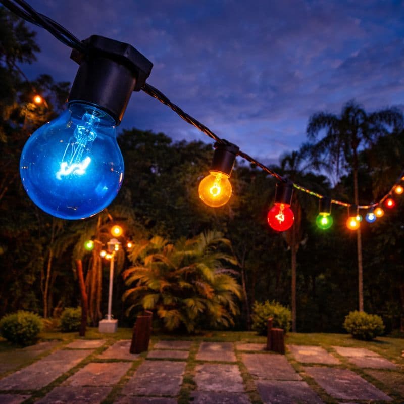 Varal de luzes COLORIDO para ambiente INTERNO e EXTERNO - Pode Molhar! - até 25 METROS