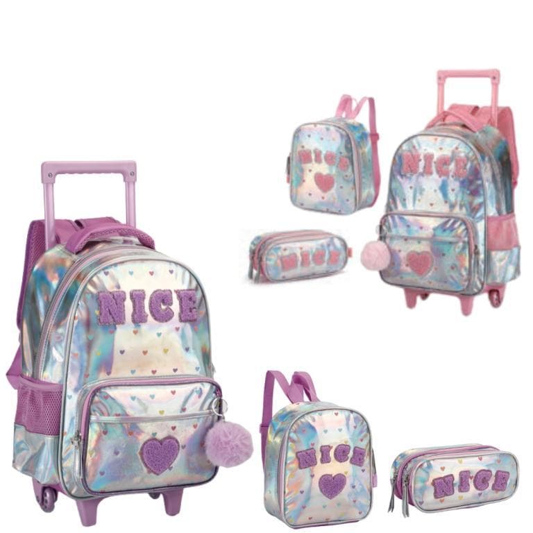 KIT INFANTIL MENINA NICE - KIT COM MOCHILA RODINHA/LANCHEIRA/ESTOJO/GARRAFINHA
