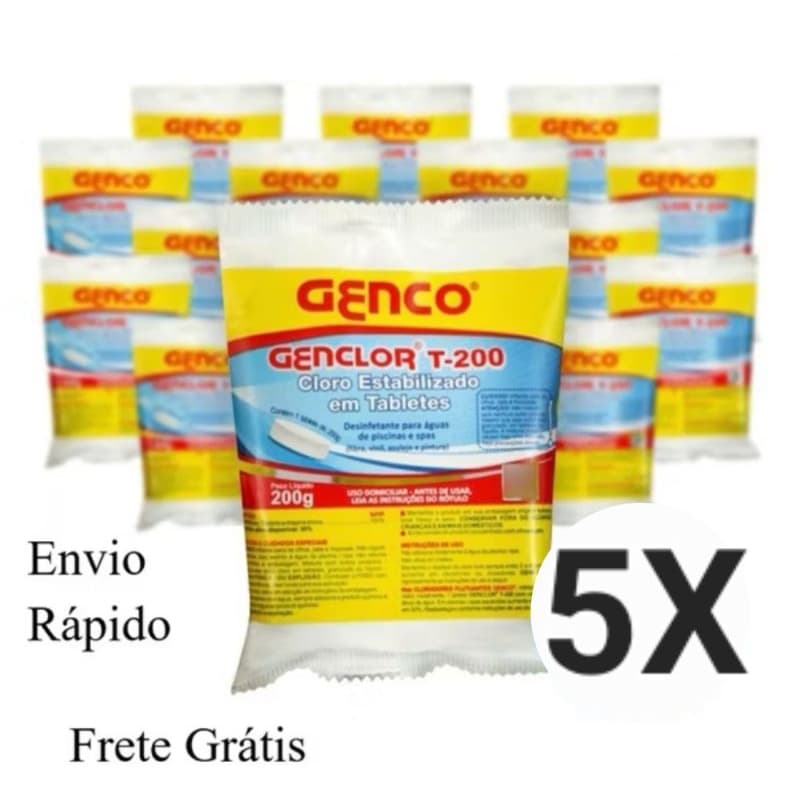 Kit 5 Pastilha Genco Genclor T200 Piscina Tablete