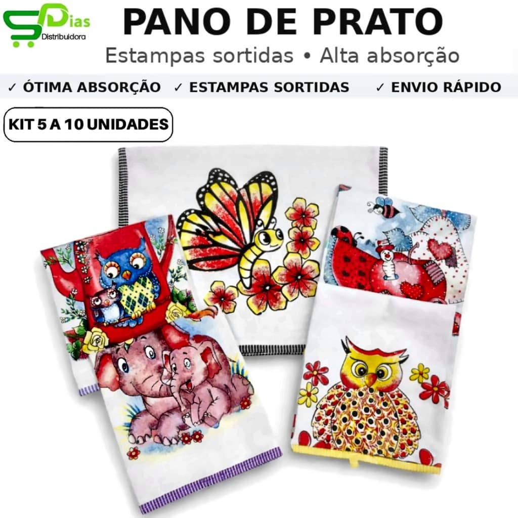 Pano de Prato 100% Algodão Alta Absorção com Viés Reforçado – Kit 5 ou 10 Un