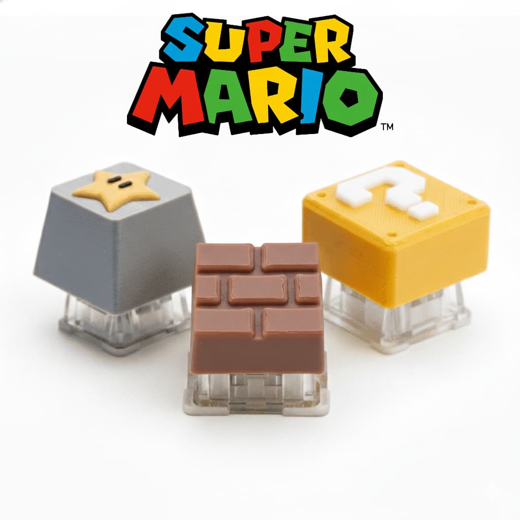 Kit 3 Keycaps Super Mario Edition | Bloco Interrogação | Estrela | Bloco | Teclado Mecânico