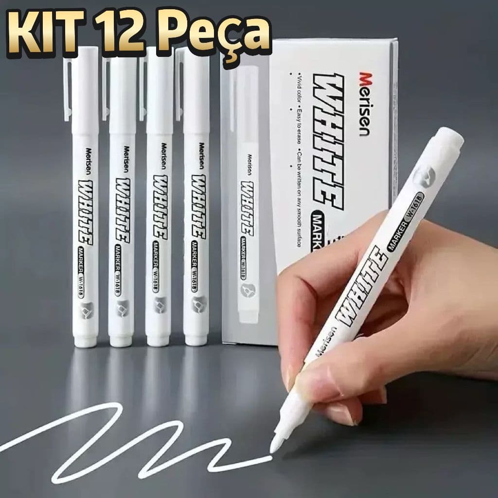 Canetas de Destaque Brancas 12pçs/Pacote - Marcadores de Arte Cabeça Redonda 1mm - Desenho Criativo, Escola, Reparos