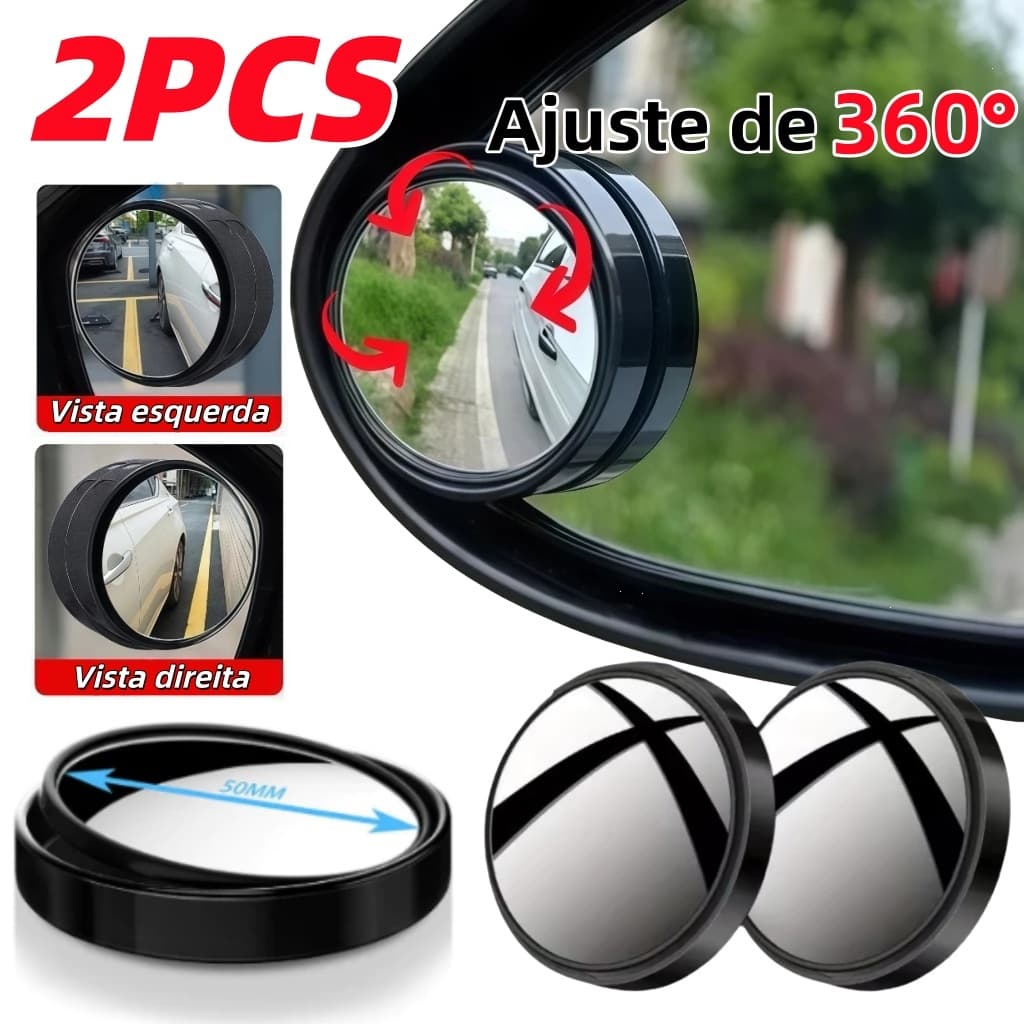Kit 2 Espelho Retrovisor Ajustável Anti Ponto Cego 360 Graus Carro Moto Convexo Segurança Estacionar