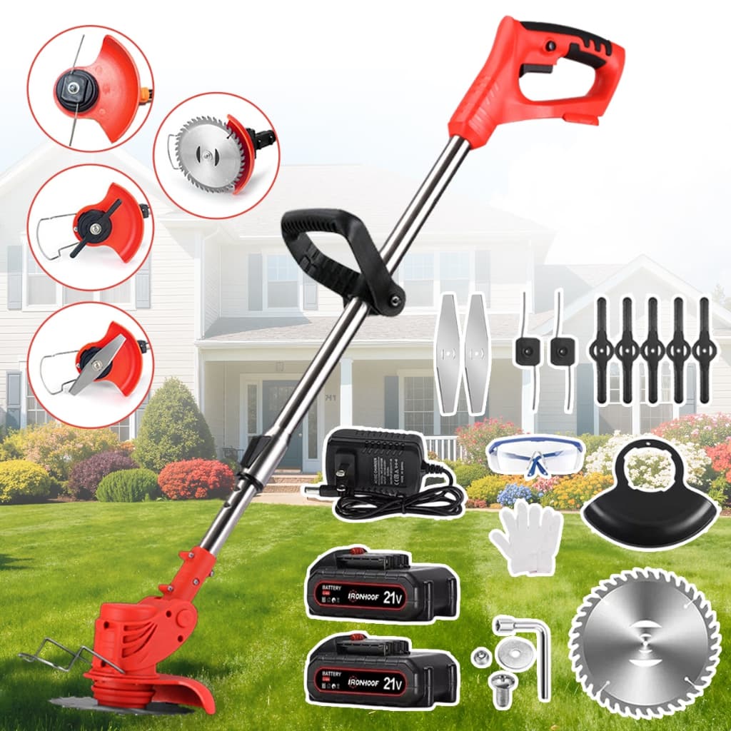 Roçadeira Aparador de Grama Elétrico Portátil Com 2 Baterias Kit Completo