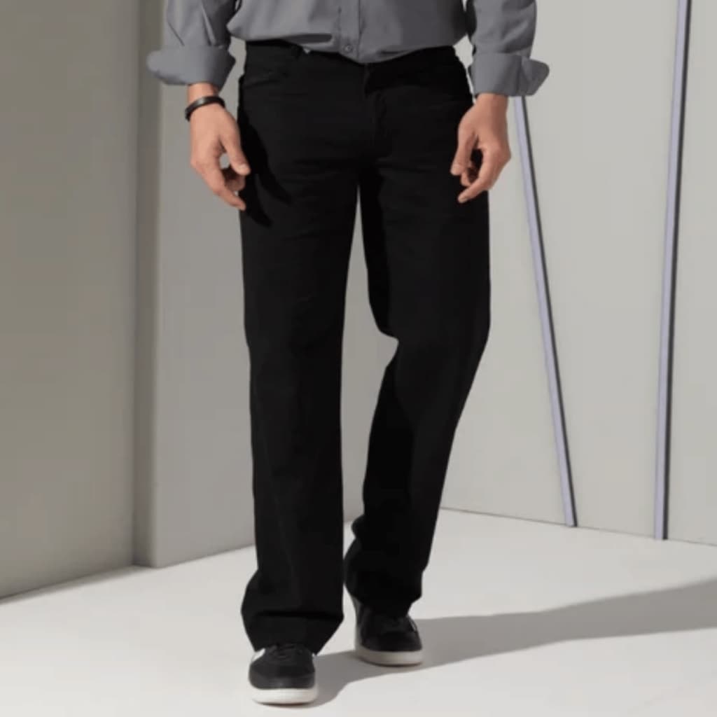 Calça Masculina Sarja Tex Slim Preta Botão Tradicional Sport Fino Bolsos Todas Estações Elastano