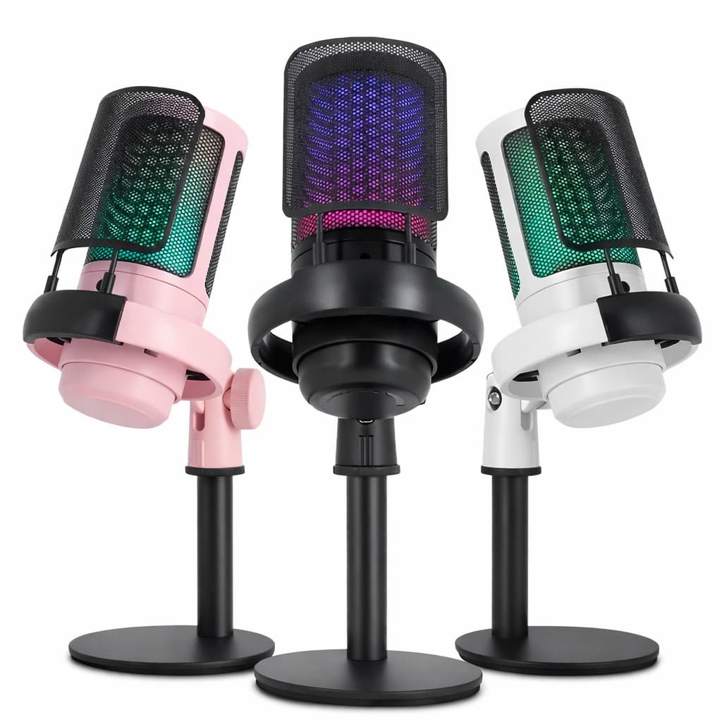 Microfone Gamer Condensador Iluminação RGB USB Tipo C Plug and Play Gravação Profissional Streamrs
