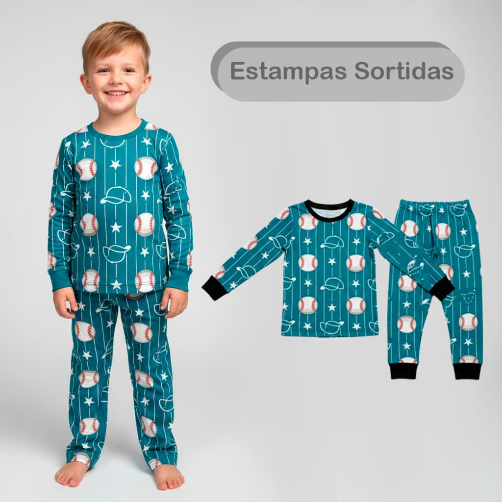 Pijama Infantil Estampado Suede de Manga Comprida - Leve Para Dormir - Sortido 001