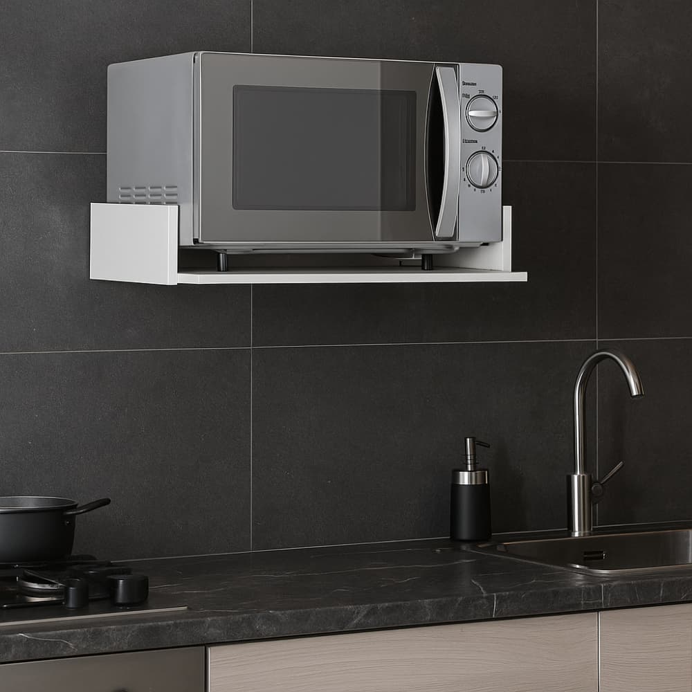Suporte Parede Microondas Forno Elétrico Branco MDF Aéreo Suspenso Cozinha Eletrodoméstico Compacto