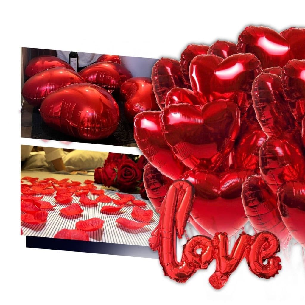 Kit Decoração Romantica 200 Pétalas + 6 Balões Coração + Love