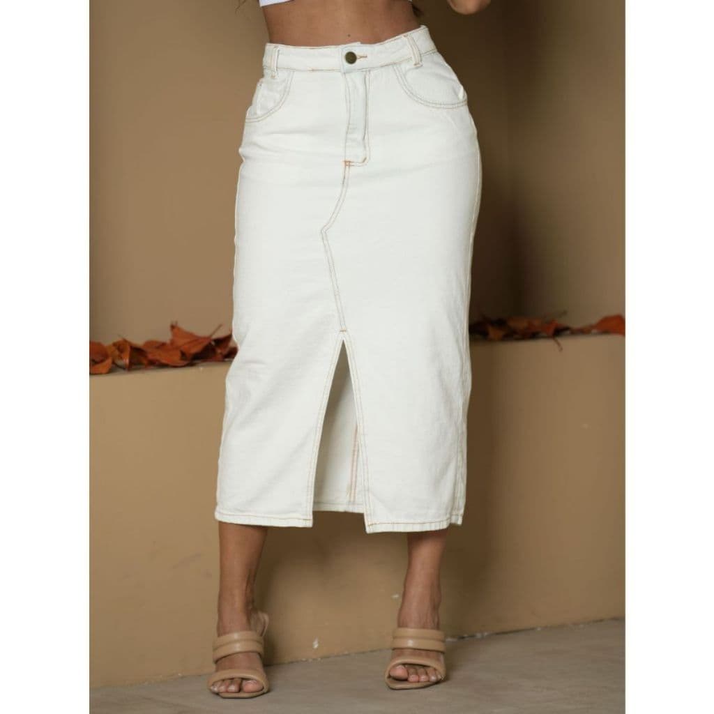 SAIA MIDI JEANS FEMININO ABERTURA FRONTAL