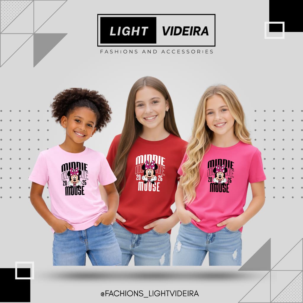 Camiseta Infantil Minnie Mouse – Camisa fofa e Colorida, Conforto e Estilo para Meninas, Tecido 100% algodão premium