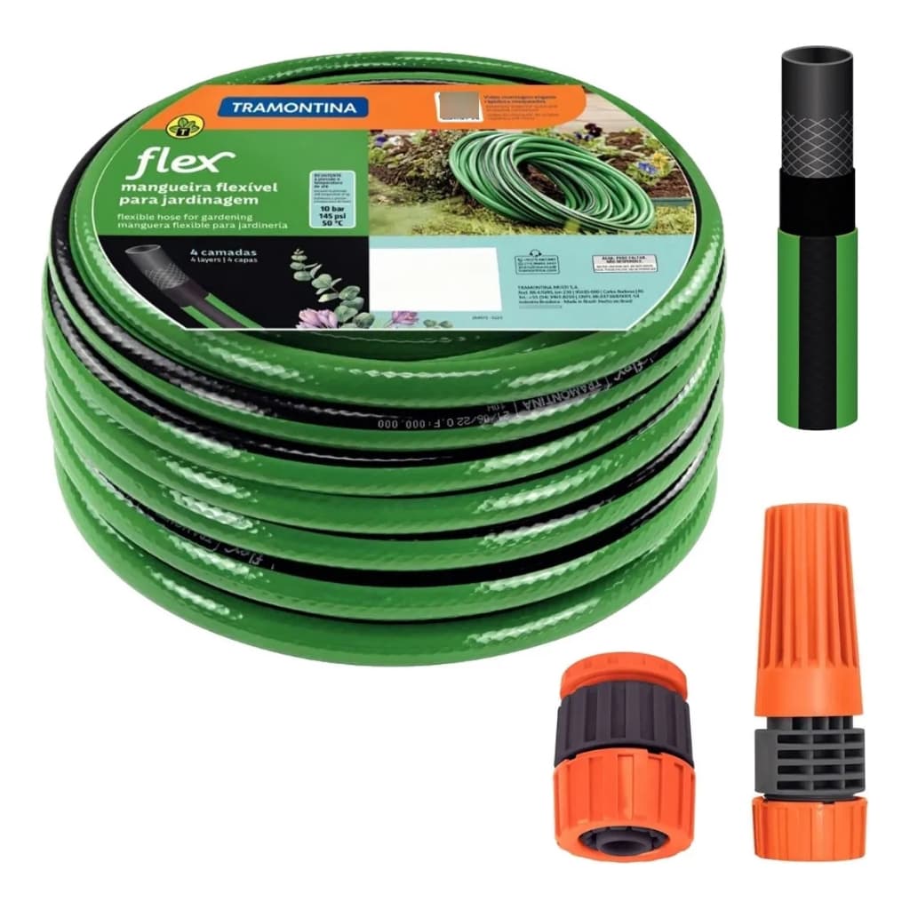 Mangueira Para Jardim Flexível  Tramontina 20 Metros Com Kit Esguicho + Engate