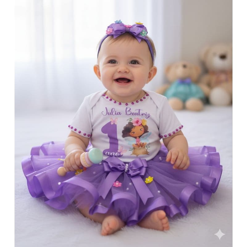 Fantasia Fadas Adulto e Infantil 6,8,10 e 12 anos Conjunto Completo Camiseta Saia de Tutu