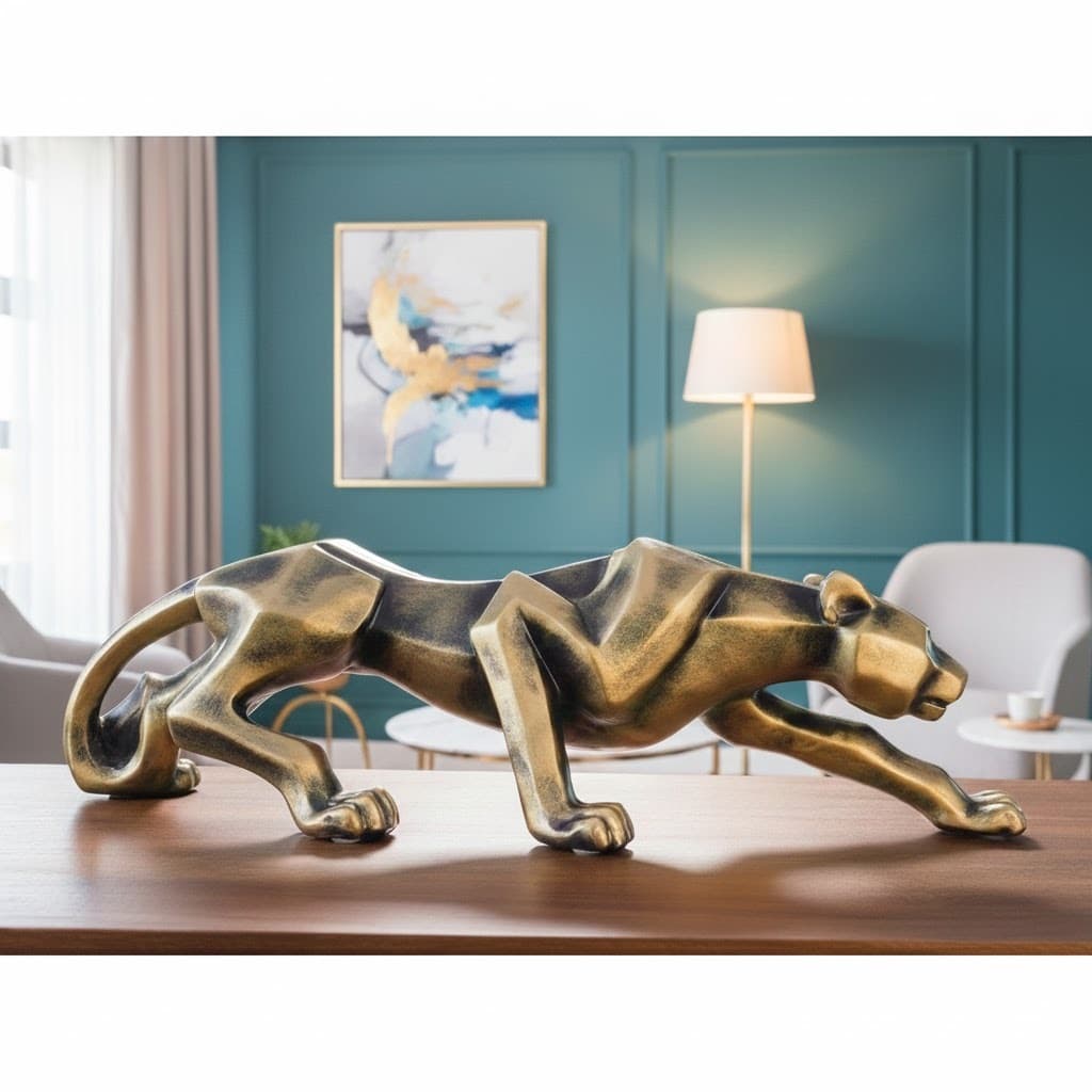 Pantera Ataque G  Envelhecida 65CM Decoração Peça de Luxo Sala Escritório Feita No Brasil
