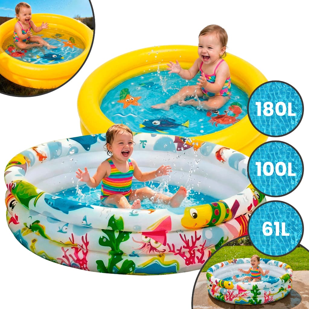 Piscina Infantil fundo do mar, 3 tamanhos (61, 100 e 180 Litros) – Banheira, Bolinhas e praia - Diversão Garantida