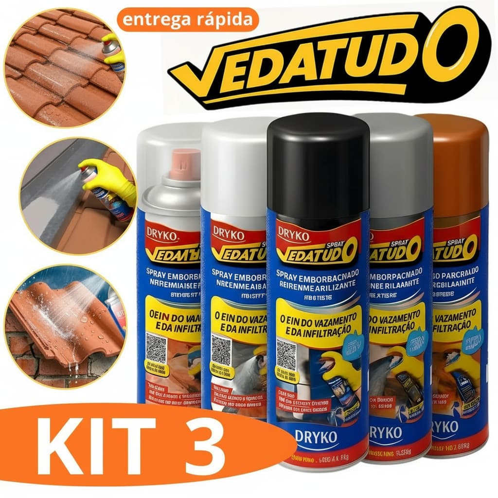 Kit 3 2 Spray Veda Tudo Impermeabilizante Borracha Líquida Anti Vazamento 400 a 100ml Drkyo