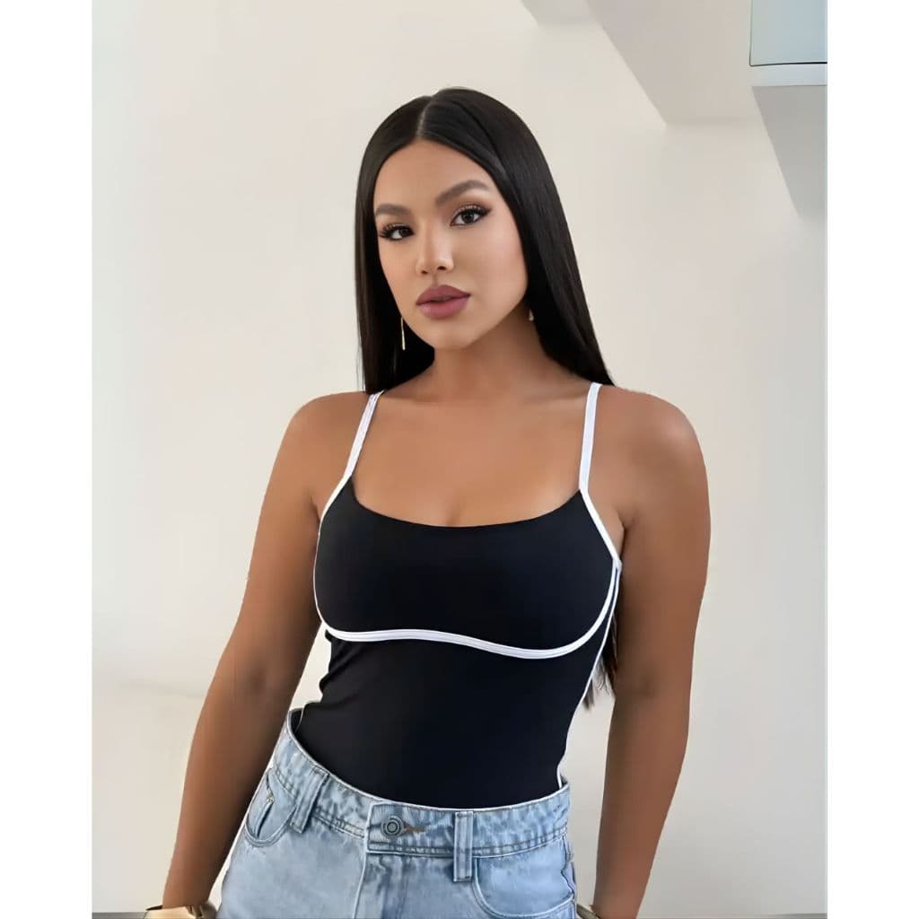 Body Maiô Feminino Bicolor Alcinha Suplex Verão Ajustado Conforto Moda Feminina Tendência