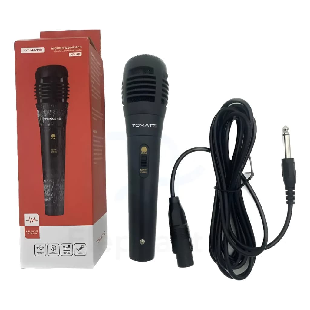 Microfone Karaokê Tomate MT-1010 com Botão ON/OFF – P10 + Adaptador P2
