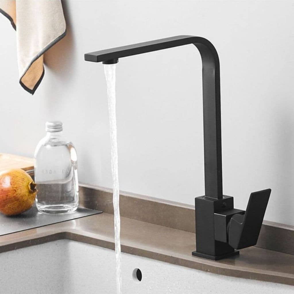 🏆Torneira Bancada Monocomando Misturador Quadrada Preta Alta Slim Cozinha Banheiro Giro 360º Metal