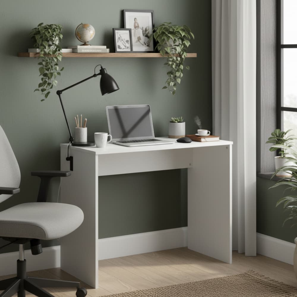 Mesa Escrivaninha Penteadeira 90cm Sem Gaveta Branco MDF Quarto Estudo Trabalho Multiuso Compacta