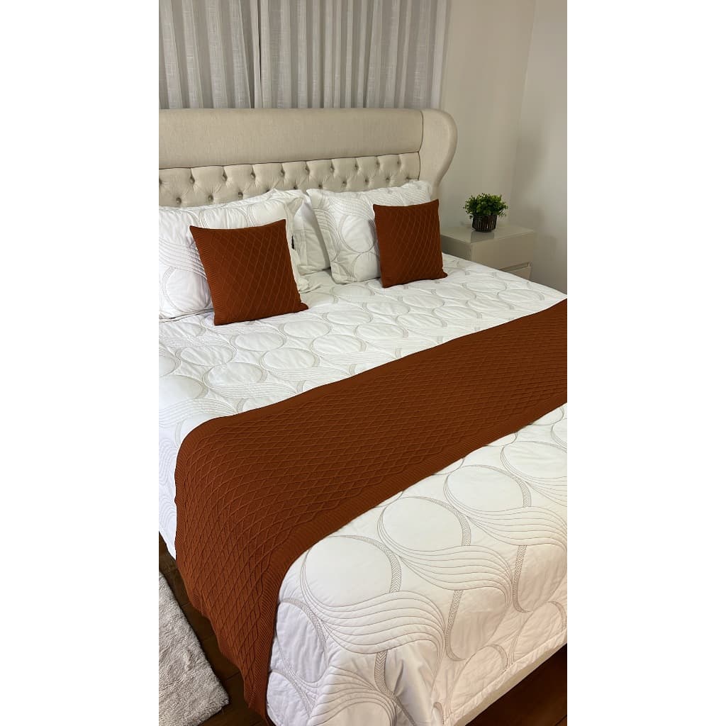 Kit Peseira Manta Tricot Sala Cama Queen Sofá 230x60cm Veneza + 2 capas