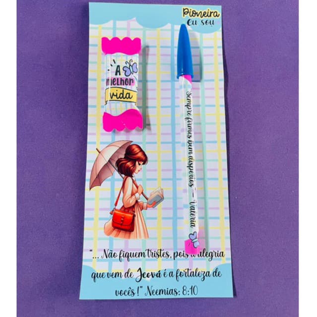💜5 Kits pioneiros com caneta personalizada+card + balinha/ Mimos para pioneiros