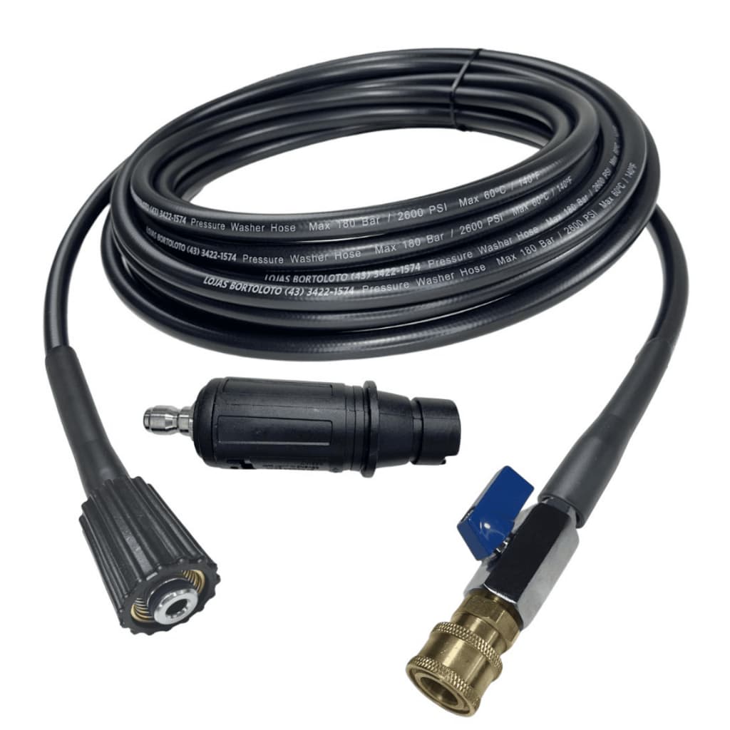 Bico Curto c/ Mangueira Alta Pressão Engate Rápido e Registro p/ Lavadora 220V Karcher HD585 Wap 4100/5100
