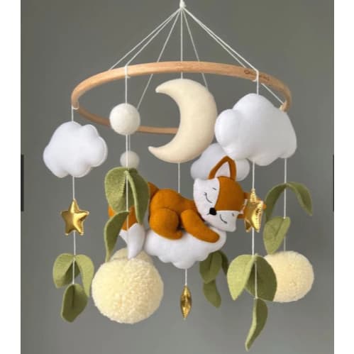 Móbile de berço doces sonhos meninos meninas raposa lua nuvem estrelas folhagem
